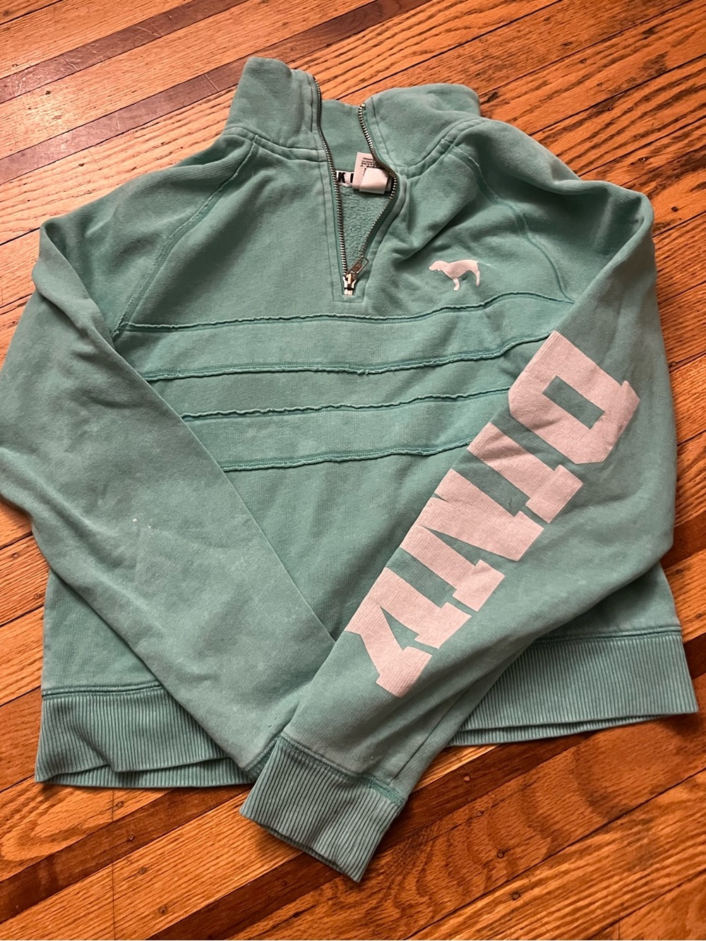 PINK Mint Green Quarter-Zip Pullover with Dog Logo